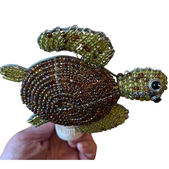 Beaded Sea Turtle Electric 7 Watt Night Light Tested & Works 5” Green & Brown - Picture 4 of 7